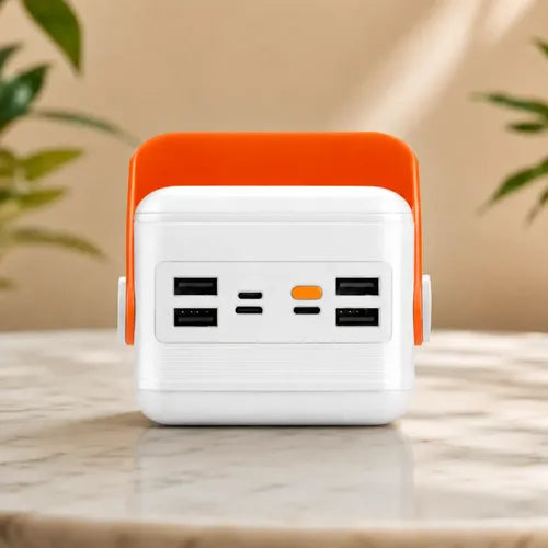 Power Bank Solar 40000mah Con Linterna Led Cables Integrados Blanco