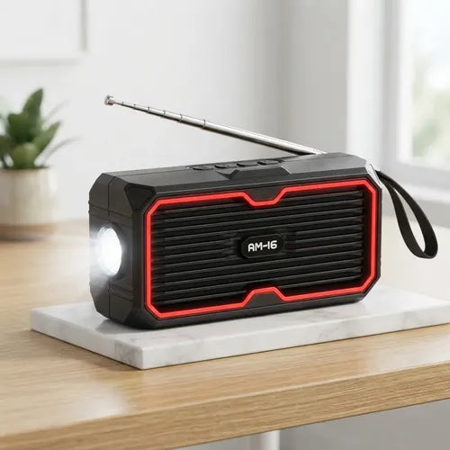Parlante Portátil Solar 5w Radio Fm Linterna Led Recargable