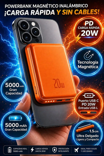 Cargador Portátil Inalámbrico Magnético Usb-c Para iPhone Y Android Variados