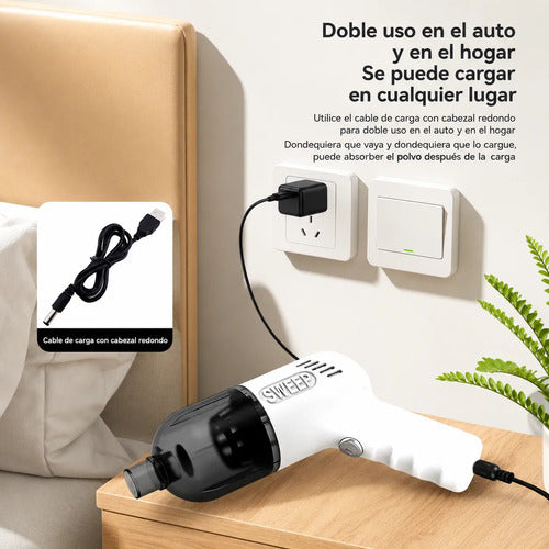 Aspiradora Inalámbrica Mini K20 Recargable Para Auto Y Hogar Blanco