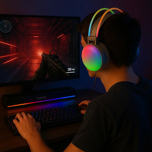 Diegmark Kit Gamer Sp-928/pg580 Con Barra De Sonido 10w Y Auriculares 40mm Rgb, Bluetooth 5.3 Y Anc Negro/blanco