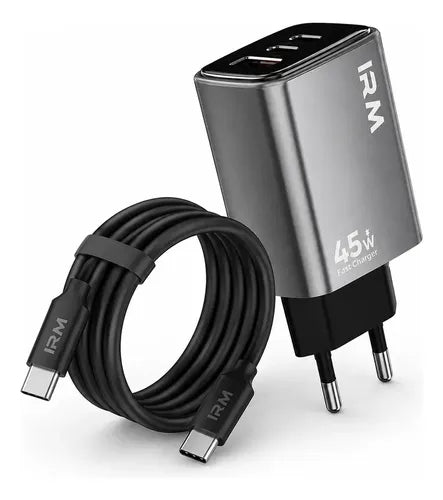 Cargador Rápido 45w 3 Puertos Con Cable Usb C A Usb C Carga Rápida Pd Compatible Con Samsung Motorola Xiaomi Redmi Huawei iPhone 15 Negro