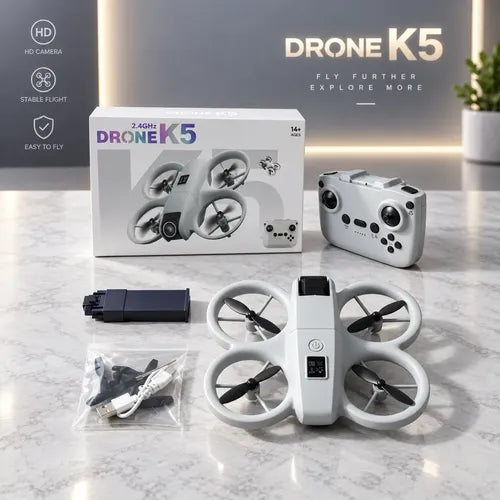 Drone Mini K5 2.4ghz Cámara Aérea Control Remoto Luces Led Gris