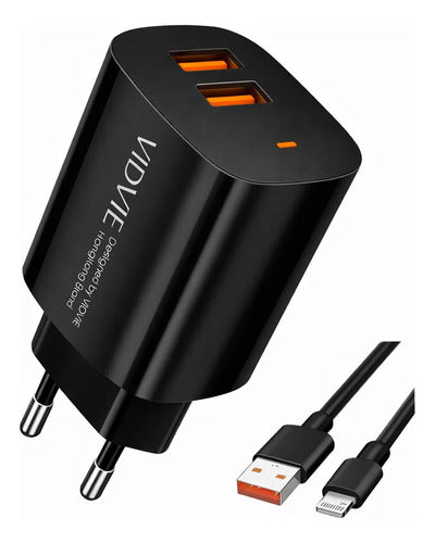 Cargador Carga Rápida 2.4a Compatible Con iPhone 8 Al 14 Negro