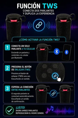 Parlante Bluetooth 5w Tws Usb Tf Radio Fm Batería Recargable Negro
