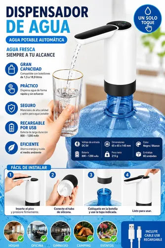 Dispensador De Agua Eléctrico Usb Recargable Portátil 20l Blanco