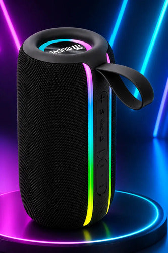 Parlante Portátil Bluetooth Musyl Em-3 Con Luces Led Y Radio Fm Para Fiestas Negro