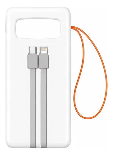 Cargador Portátil Diegmark De 30000mah Para Celular Con Carga Rápida Y 2 Cables Integrados Blanco
