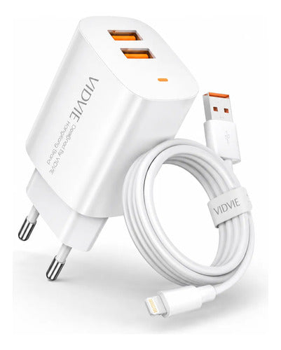 Cargador Carga Rápida 2.4a Compatible Con iPhone 8 Al 14 Blanco