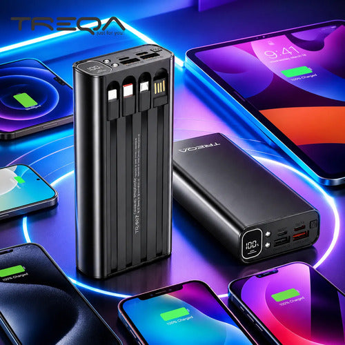 Powerbank 20000mah Carga Rápida Luz Led Cables Integrados