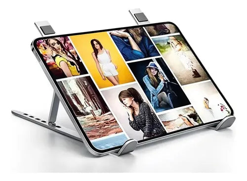 Soporte Plegable Para Laptop Diegmark Hc1532, De Aluminio Ajustable Con 7 Posiciones Plateado