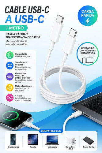 Cable Usb-c A Usb-c De 1 M Para Carga Y Transferencia De Datos Rápida Blanco