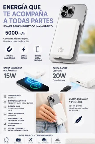 Kit Powerbank 5000mah Magnético Para iPhone Samsung + Bolso