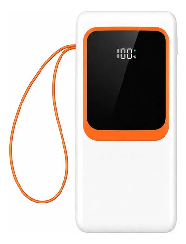 Cargador Portátil Diegmark De 30000mah Para Celular Con Carga Rápida Y 2 Cables Integrados Blanco
