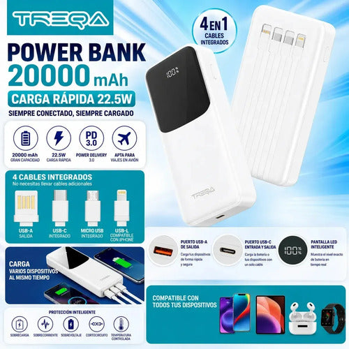 Batería Externa Powerbank 20000mah Carga Rápida Pd 3.0 22.5w