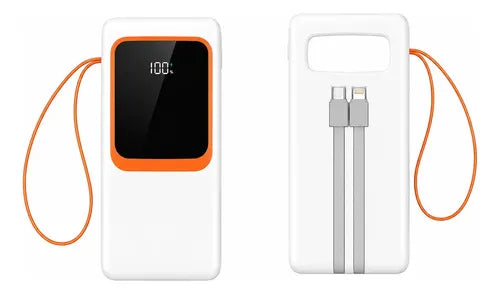 Cargador Portátil Diegmark De 30000mah Para Celular Con Carga Rápida Y 2 Cables Integrados Blanco