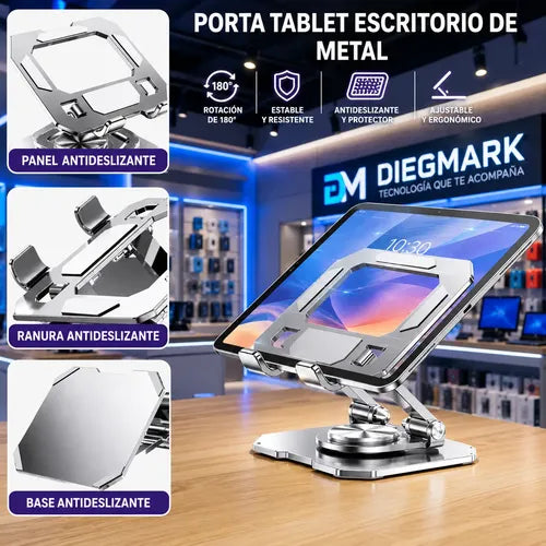 Soporte Metálico Ajustable Plegable Para Tablet Y Celular Plateado
