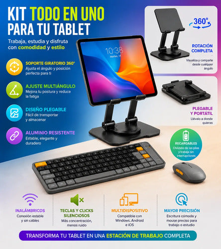 Kit Para Tablet De Teclado Y Mouse Gamer + Soporte Metálico Gris/negro Gris Oscuro
