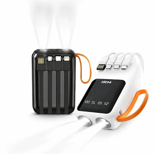 Power Bank Portátil Diegmark De 10000 Mah Con Carga Rápida 12w, Cables Integrados Y Linterna Led Negro/blanco
