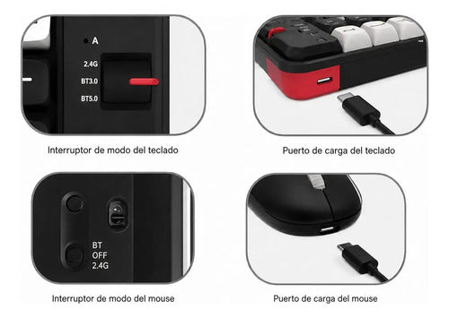 Kit Teclado Y Mouse Gamer Inalámbrico Para Pc, Celular Y Tablet Rojo Negro