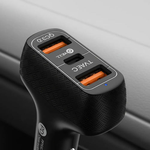 Cargador Rápido Para Auto 20w Usb C Y Qc3.0 Con Cable Negro