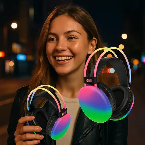 Audífonos Inalámbricos Rgb Pg580 Con Micrófono Y Luces Led Negro