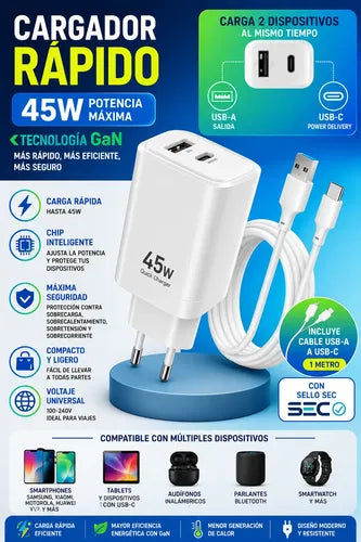 Cargador 45w Compatible Con Samsung S22, S23, S24 S25 Series Blanco
