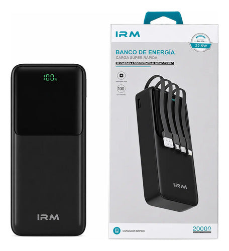 Powerbank 20000mah Cables Integrados Carga Rápida Universal Negro