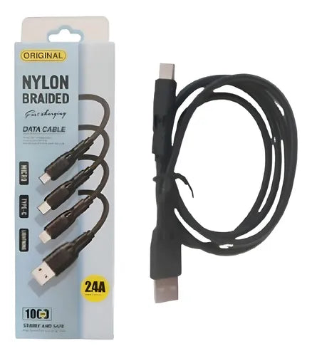 Cable De Carga Datos Usb A Tipo C Nylon Reforzado 1mt Negro Compatible Con Samsung, Xiaomi, Huawei