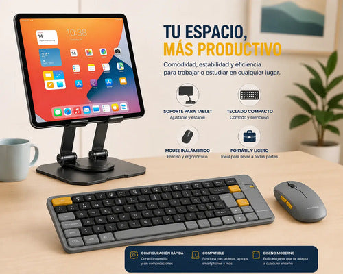 Kit Para Tablet De Teclado Y Mouse Gamer + Soporte Metálico Gris/negro Gris Oscuro