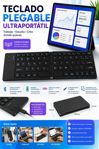 Mini Teclado Plegable Bluetooth Para Windows Ios Android Negro Español