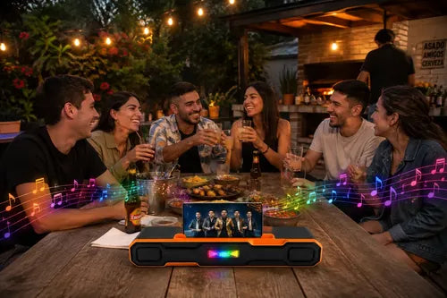 Barra De Sonido Bluetooth 10w Recargable 1200mah Stereo Naranja/negro