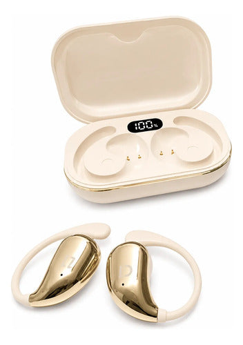 Audífonos Deportivos Bluetooth 5.3 Micrófono Control Táctil Beige/dorado