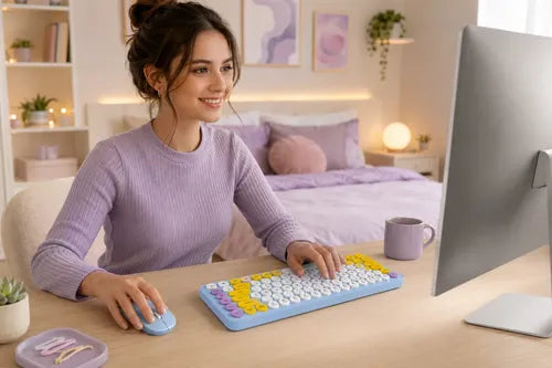 Kit Teclado Y Mouse Inalámbricos Teclas Redondas Silencioso