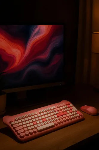 Kit Teclado Y Mouse Gamer Inalámbrico Retro Salmón Con Rgb Para Pc Y Laptop