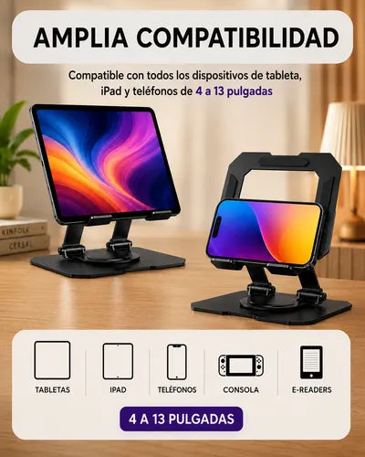 Soporte Metálico Ajustable Plegable Para Tablet Y Celular Negro