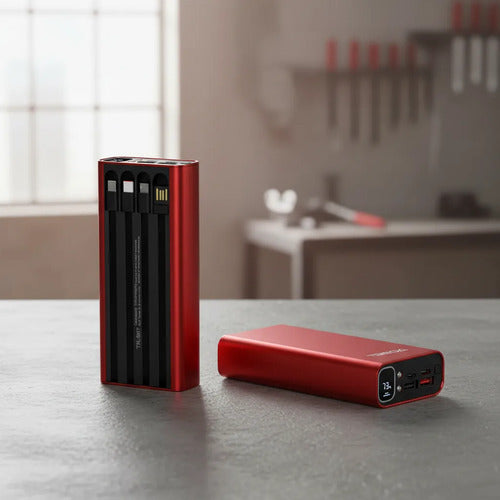 Powerbank 20000mah Carga Rápida Luz Led Cables Integrados