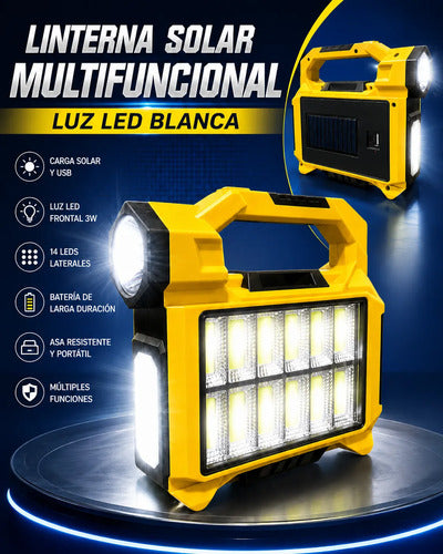 Linterna Led Solar Recargable 30w Con Luz Frontal Y Lateral