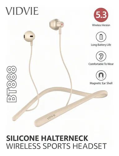 Audífonos Bluetooth Vidvie Bt888 Deportivos Gamer Ipx5 Neckband 20h Beige