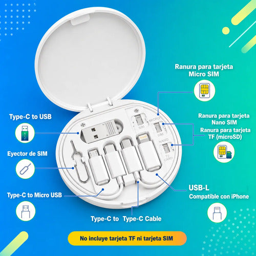 Kit De Cables Multifuncional 60w Tipo C Micro Usb Usb L Blanco