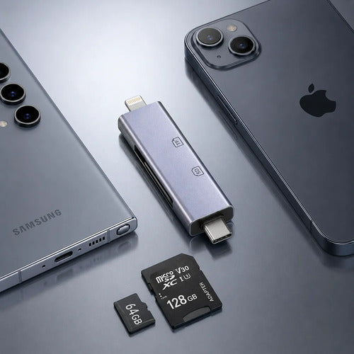 Lector Micro Sd Tf Usb C Usb L Compatible Con iPhone Android Gris