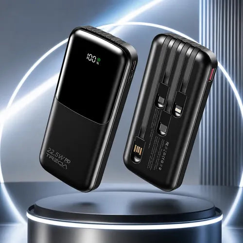 Power Bank Carga Rápida 10000mah 22.5w Pd 4 Cables Integrado Negro