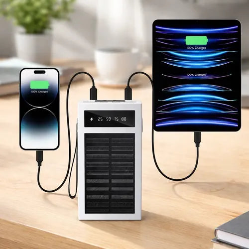 Powerbank Solar Portátil 30000mah Doble Usb Luz Led Blanco