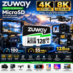 Tarjeta De Memoria Microsd Zuway 128gb Clase 10 U3 A1 Alta Velocidad 100mb/s Premium Compatible Con Nintendo Swicht 1, Video 8k, Celulares, Tablets, Cámaras De Seguridad Y Deportivas, Uso Profesional