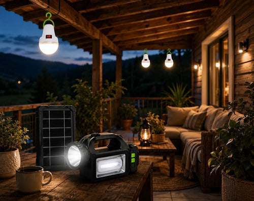Sistema De Emergencia Iluminación Solar Portátil Recargable Negro