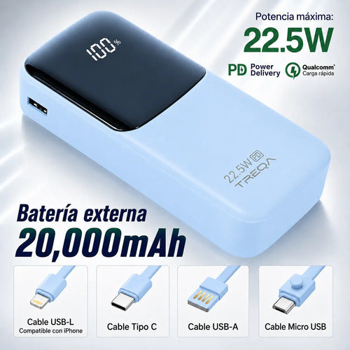 Batería Externa Powerbank 20000mah Carga Rápida Pd 3.0 22.5w