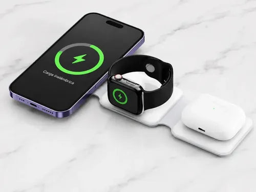 Cargador Inalámbrico Magnético 3 En 1, Plegable Y Portátil Compatible Con iPhone, Samsung Y Dispositivos Con Tecnología Qi Blanco