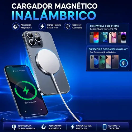 Cargador Magnético 15w + Adaptador Pd45w Para iPhone Samsung Blanco