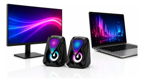 Parlantes Multimedia Para Pc Y Notebook Led Rgb Jack 3.5mm Negro