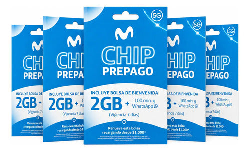 Sim Movistar Prepago 100 Minutos + 2gb Pack 5 Unidades 3 En 1